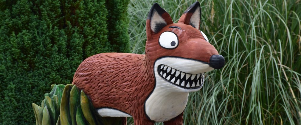 Fox sculpture in the woods, part of the Gruffalo sculpture series 