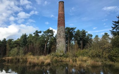 Chimney reflected in pond